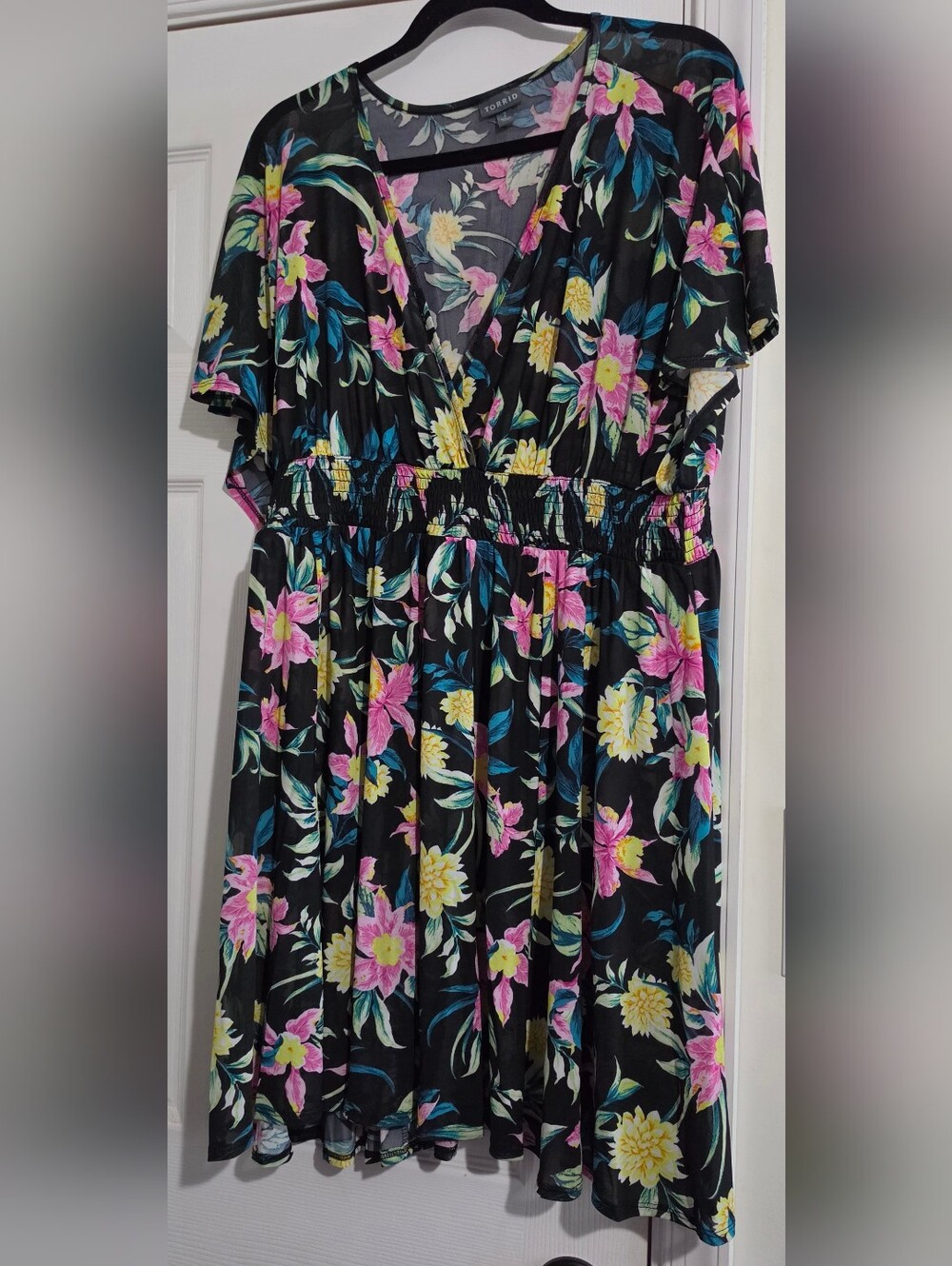 Torrid Black Floral Swimwear Cover Up Dress with Pink & Yellow Blooms